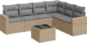 vidaXL 7 részes bézs polyrattan kerti ülőgarnitúra párnákkal