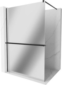 Mexen Kioto +, zuhany paraván polccal és törölközőtartóval 100 x 200 cm, 8 mm-es üvegmintás tükör, fekete profil, 800-100-121-70-50