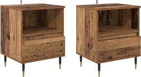 vidaXL Éjjeliszekrény fiókkal 2 pcs Öreg fa 40 x 35 x 50 cm Faanyag