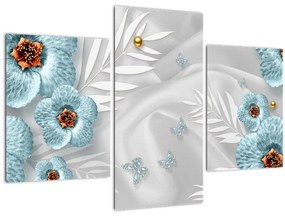 Kép - 3D kék virágok (90x60 cm)