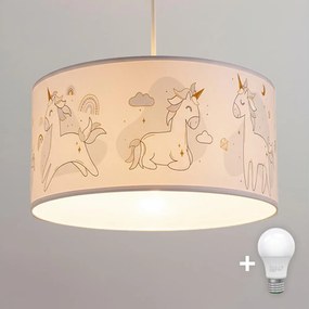 Brilagi - LED gyerek függeszték zsinóron BOBO 1xE27/60W/230V átm. 35 cm fehér/unikornis mintás