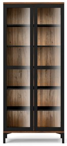 Fekete-natúr színű tálalószekrény diófa dekorral 89x203x36 cm Roomers – Tvilum