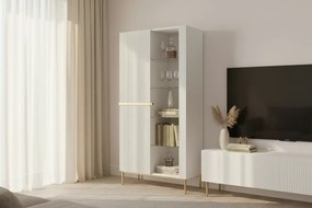 Nicole vitrin 100 cm hornyolt előlappal - matt fehér / arany lábakkal