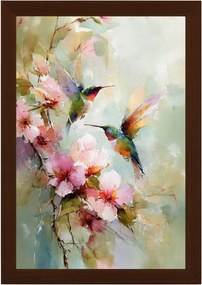 Poszter Keret Fa Akvarell Természet Virágok Madár Kolibri Boho 40x60