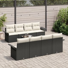 9 darabos kerti kanapé szett párnákkal fekete poly rattan