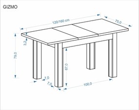 Gizmo bővíthető étkezőasztal 120-160cm kasmír