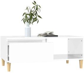 Magasfényű fehér szerelt fa dohányzóasztal 90 x 50 x 36,5 cm