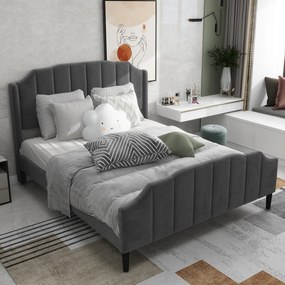 Kárpitozott ágy ágykerettel 140 x 200 cm bársony franciaágy szürke