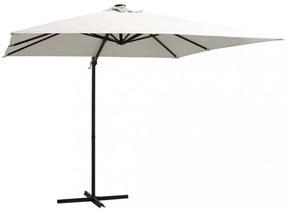 Homokszínű konzolos napernyő led-del és acélrúddal 250x250 cm