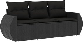 vidaXL 3 részes fekete polyrattan kerti ülőgarnitúra párnával