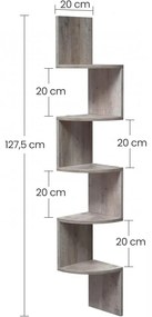 Sarokpolc 5 szintes lebegő fali polc, greige 20x20x127cm