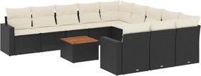 vidaXL 12 részes fekete polyrattan kerti ülőgarnitúra párnákkal