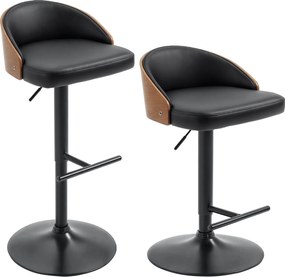 HOMCOM 2 db Bárszék Készlet, Kárpitozott Bárszék Acélból és Tömbfából, Magasságban Állítható Konyhai Székek Lábpihenővel, 360°-ban Forgó, Pult Székek