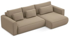 Világosbarna bársony kinyitható-tárolóhelyes sarokkanapé (jobb oldali-heverő résszel) Kapua – Makamii