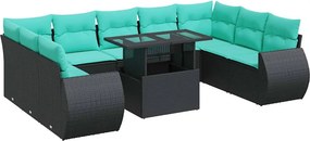vidaXL 10 részes fekete polyrattan akácfa kerti ülőgarnitúra párnákkal