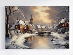 Poszter Tájkép Város Folyó Házak Tél Hó Híd 60x40