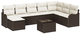 8 Részes Kert Sofa Készlet Párnákkal Szürke Poli Rattan, 2-Személyes Kert Sofa Tárolóval és Párnákkal Barna Poli Rattan