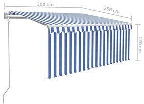 kék és fehér automata napellenző redőnnyel 3 x 2,5 m