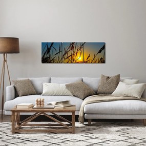 Kép - naplemente a réten (órával) (90x30 cm)
