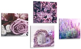 Képszett csodálatok lila virágok szívecskével