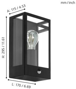 Eglo 99587 - Kültéri fali lámpa érzékelővel ALAMONTE 1xE27/60W/230V IP44
