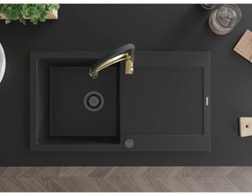 Mexen Leo, gránit mosogató 900x500x190 mm, 1 kamrás és Aster mosogató csaptelep, fekete, 6501-77-73450-57-B