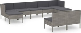 vidaXL 9 részes szürke polyrattan kerti bútorszett párnákkal