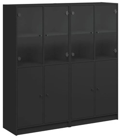 fekete szerelt fa könyvespolc ajtóval 136 x 37 x 142 cm