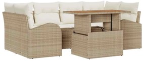 vidaXL Kerti Kanapé Szett tárolóval 7 pcs Bézs Poli rattan