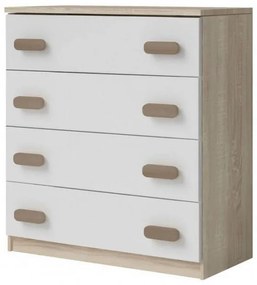 Smyk 02 Ifjúsági Fiókos komód sonoma - fehér- Választható színes fogantyúval