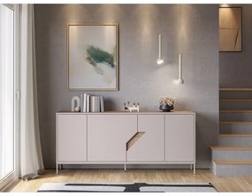 Krémszínű-natúr színű komód tölgyfa dekorral 180x80x40 cm Lilou – Marckeric