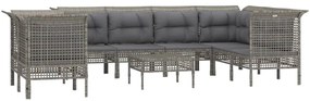 vidaXL 9 részes szürke polyrattan kerti ülőgarnitúra párnákkal