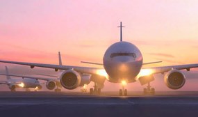 Illusztráció Airplanes taxiing on runway at sunset, Colin Anderson Productions pty ltd