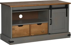 vidaXL HALDEN szürke tömör fa TV szekrény tolóajtóval 110x40x60 cm