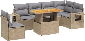 vidaXL 7 részes bézs polyrattan kerti ülőgarnitúra párnákkal