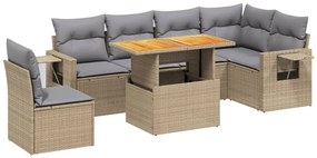 vidaXL 7 részes bézs polyrattan kerti ülőgarnitúra párnákkal