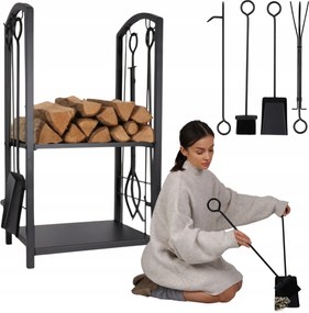 Fa állvány kandallóhoz kályha szerszámok kandalló szett 5in1 fém