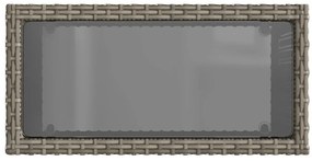 szürke polyrattan kerti kisasztal üveg lappal 58 x 27,5 x 55 cm