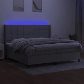 világosszürke szövet rugós és LED-es ágy matraccal 200x200 cm
