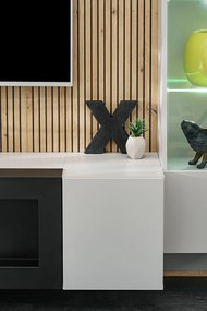 Nappali fal Xavus L-K (gyöngyszürke + artisan tölgy) (világítással) (bio kandallóval). Akció -17%. 1118833