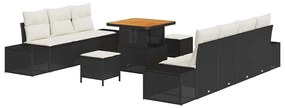 vidaXL Kerti Kanapé Szett párnával tárolóval 10 pcs Fekete Poli rattan