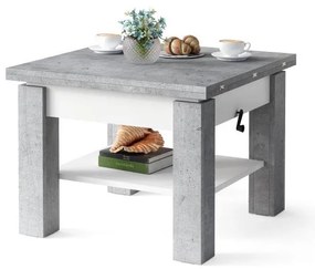 Átalakítható CALEB konferencia/étkezőasztal emelhető lappal, szürke beton/fehér