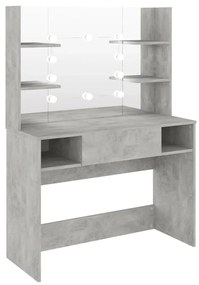 betonszürke LED-es MDF sminkasztal 100 x 40 x 135 cm