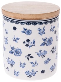 Floral porcelán tároló bambusz fedéllel, 600 ml