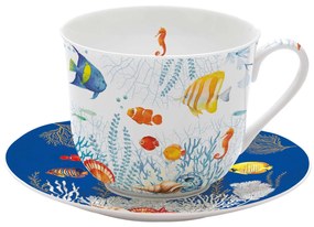 Porcelán nagy teás csésze aljjal Aquarium