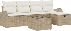 vidaXL Kerti Kanapé Szett párnával tárolóval 6 pcs Bézs Poli rattan