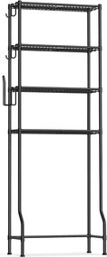 SONGMICS 4 Szintes WC feletti Állvány Akasztókkal és Toalettpapír-tartóval, 30 × 63 × 176 cm, Fekete