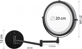 Erga Eda, LED megvilágítású sminktükör ø20 cm, fekete matt, ERG-YKA-CH.EDA-BLK