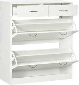 HOMCOM Keskeny Cipőszekrény Cipőtartó 2 Lehajtható Fiókkal és 2 Kivehető Fiókkal 12 Pár Cipőhöz Előtérbe 80x30x91,5 cm Fehér | Aosom