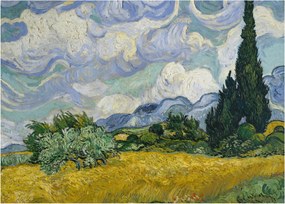 Üveg kép - Vincent van Gogh, Wheat Field with Cypresses, reprodukciók (70x50 cm)